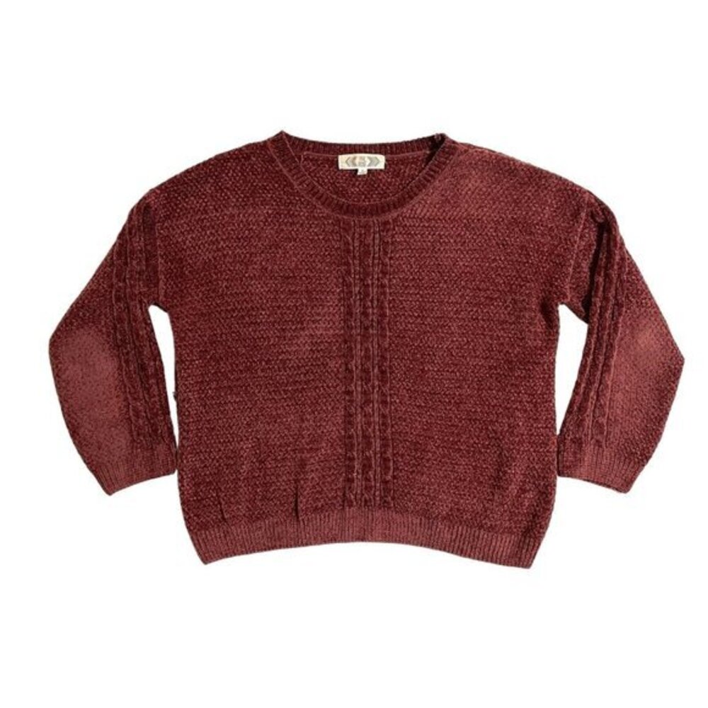 Pink Rose Chenille Sweater 3/4 Sleeve Pullover Rust Brown SZ M
